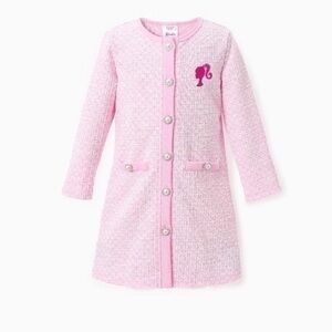Barbie 1pc Logo Embroidered Pearl Button Long-sleeve dress, Size 4-5Y, 6-7Y